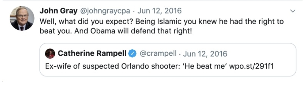 Gray tweet: regarding Orlando shooter